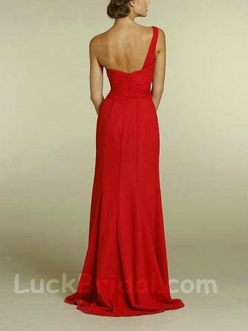 Sexy Aline Sweetheart Bridesmaid Dress Floor Length Chiffon Red Bridesmaid Gown 2