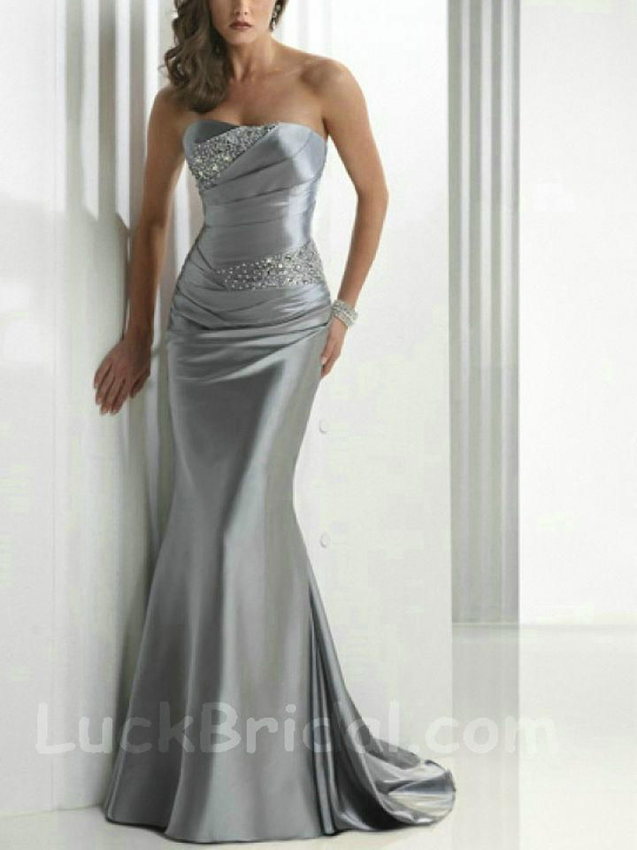 Discounted Strapless Silver Evening Dress Mermaid Evening Gown