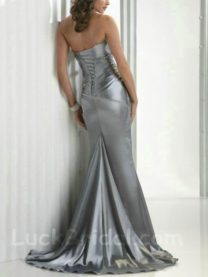 Discounted Strapless Silver Evening Dress Mermaid Evening Gown 2