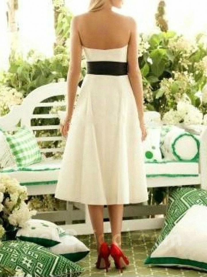 Fashion White A Line Bridesmaid Dress Strapless Sash Bridesmaid Gown 2