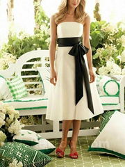 Fashion White A Line Bridesmaid Dress Strapless Sash Bridesmaid Gown