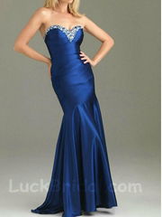 Pretty Royal Blue Mermaid Prom Dress Sweetheart Sweep Train Bead Prom Gown