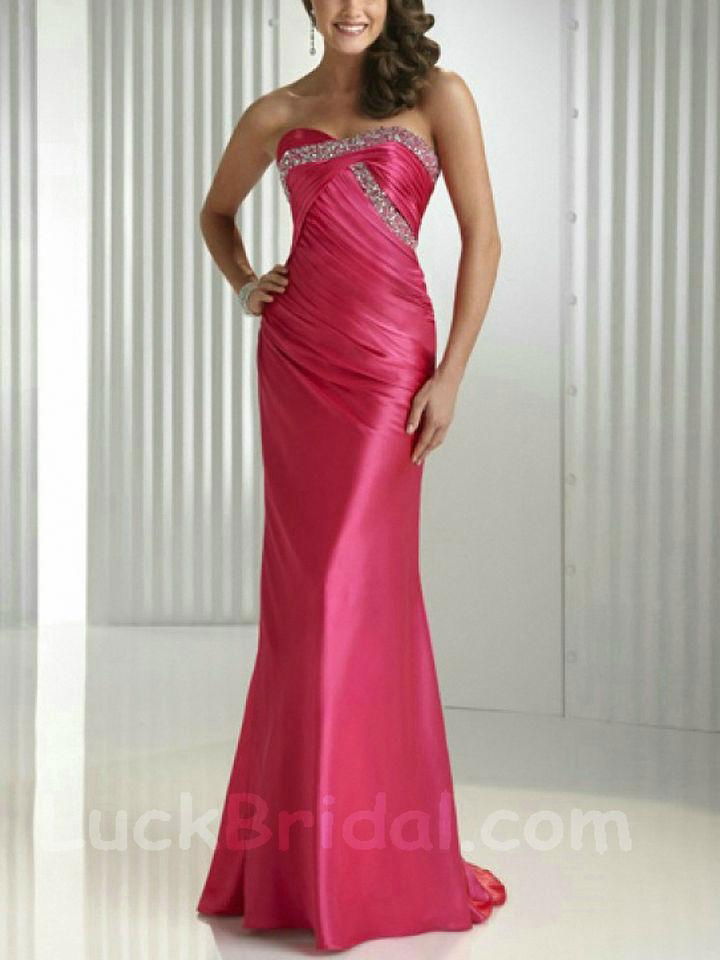 Elegant Sheath Sweetheart Evening Dress Fuchsia Sequined Evening Gown