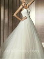 Chic Sweetheart Satin Ball Gown Ruffled Chapel Train Wedding Gown 1