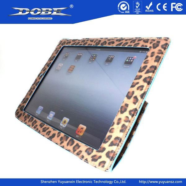 Leopard Phote-frame PU Protective Case Folded as a Stand for iPad 3 and iPad 4