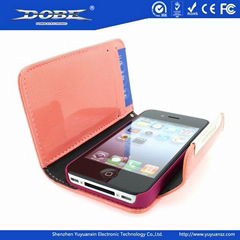 Pink Orange Wallet Design Protective Case for iPhone4&4S and iPhone5 with PU mat