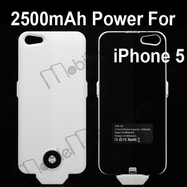 High Capacity Rechargeable 2500mAh Mobile Power Pack For iPhone 5(White) 