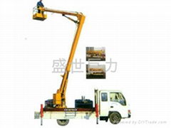 Vehicular folding boom lift platform 