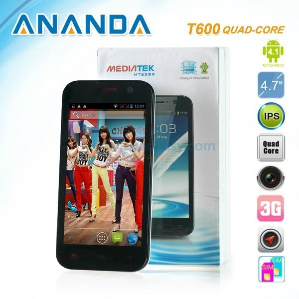 4.7inch MTK6589 Quad Core Android 4.1 WCDMA/GSM 3G Dual SIM Mobile Phone T600 