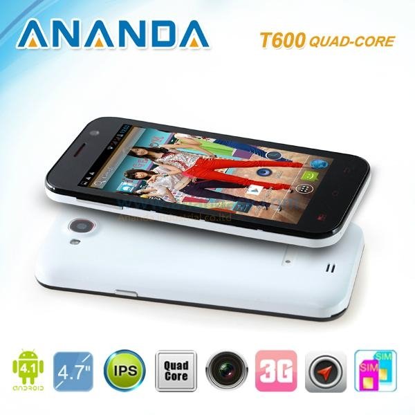 4.7inch MTK6589 Quad Core Android 4.1 WCDMA/GSM 3G Dual SIM Mobile Phone T600  4