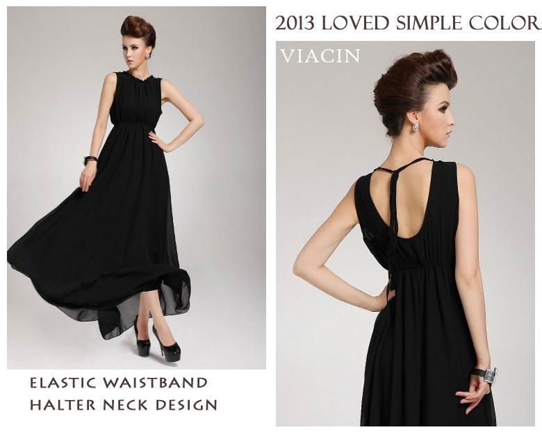 High Quality Elegant Sleeveless Ladies Black Chiffon Long Maxi Evening Dresses 1
