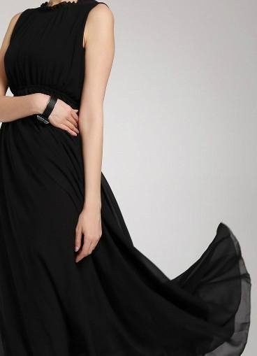 High Quality Elegant Sleeveless Ladies Black Chiffon Long Maxi Evening Dresses 4