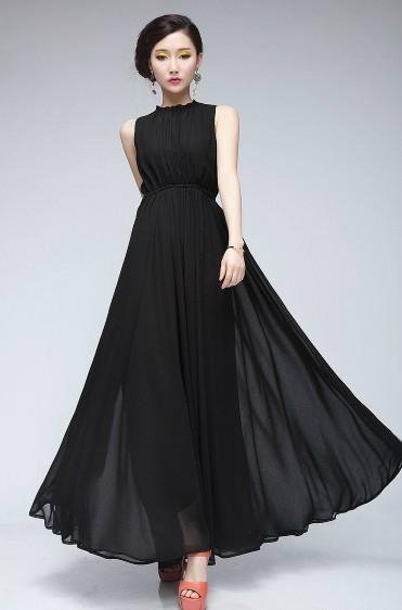 High Quality Elegant Sleeveless Ladies Black Chiffon Long Maxi Evening Dresses 5
