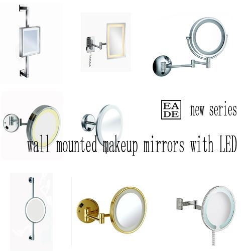 Wall mounted makeup mirror with LED lighting