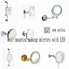 Wall mounted makeup mirror with LED lighting