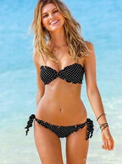 dot print swimsuit lace edge padded bikini woman atractive beachwear