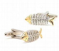Gold and Silver Fish Animal Cufflinks 
