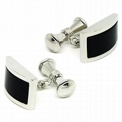 Classic Black Metal Mens Cufflinks with Silver setting 
