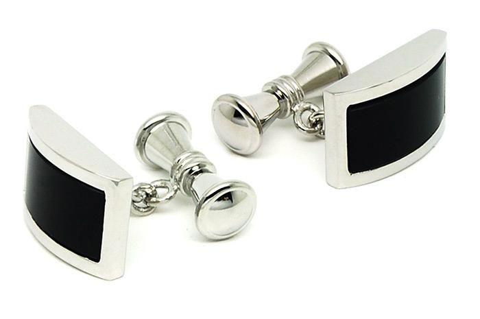 Classic Black Metal Mens Cufflinks with Silver setting  2