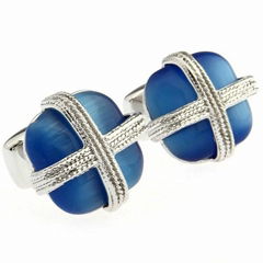 Romance Round Blue Opal Cufflinks 