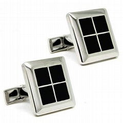 sliver and black grid cufflinks 