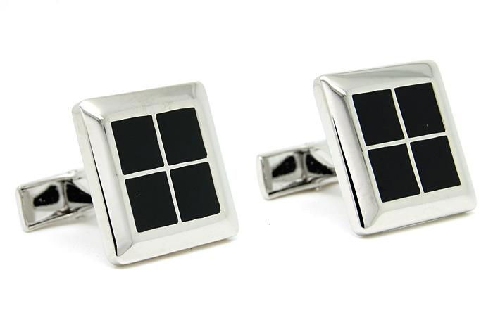 sliver and black grid cufflinks  2