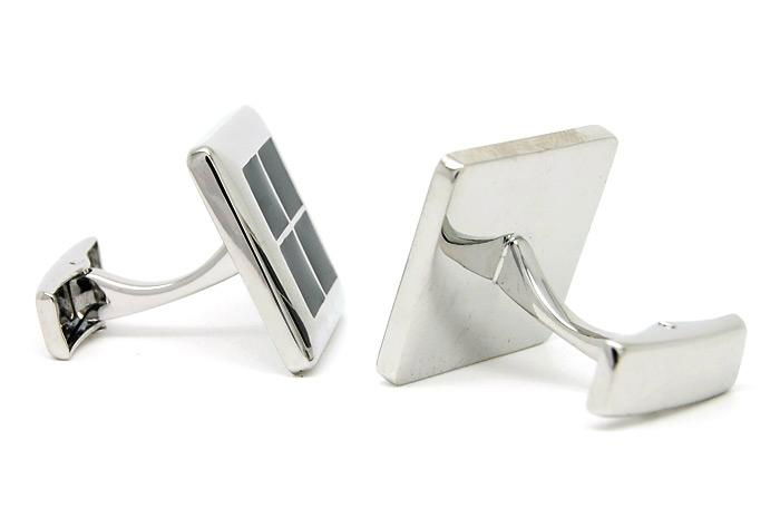 sliver and black grid cufflinks  3