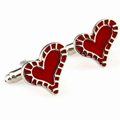 Bright Red and white Love Cufflinks 