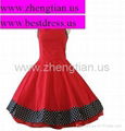 NEW RED BLACK POLKA DOT COLLARED VINTAGE 1950's ROCKABILLY SWING EVENING DRESS 