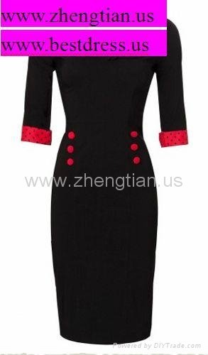 NEW RED BLACK POLKA DOT COLLARED VINTAGE 1950's ROCKABILLY SWING EVENING DRESS  4