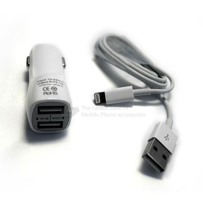 White Blister packing 5V dual usb car charger for iphone5/4/4s 2