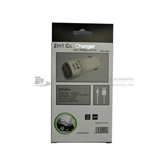 White Blister packing 5V dual usb car charger for iphone5/4/4s 4