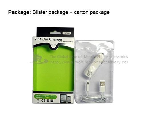 White Blister packing 5V dual usb car charger for iphone5/4/4s 5