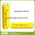 Lifepo4 18650 1200mah 20-40C High Discharge Battery