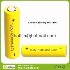 Lifepo4 18650 1200mah 20-40C High Discharge Battery