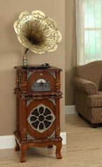 Gramophone with wooden base and brass horn,subwoof