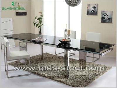 Stainless Steel  Dining Table With Tempered Glass Top  