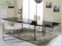 Stainless Steel  Dining Table With Tempered Glass Top