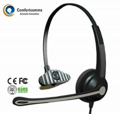 Specialized call center telephone headset with microphone