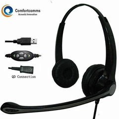 Binaural noise cancelling USB headset for computer