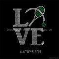 Love Tennis Iron On Hot Fix Rhinestone Transfer SPORT for clothing and bags