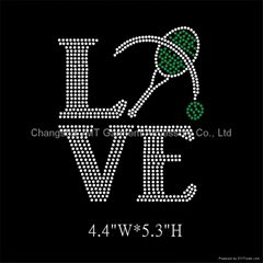 Love Tennis Iron On Hot Fix Rhinestone Transfer SPORT for clothing and bags