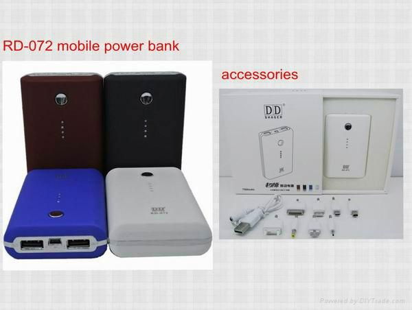 portable power bank 7500mAh with dual USB ports for charging digital camera, PSP