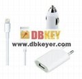 3 in1 Kit Charger For iphone 5, 8 pin USB Cable Car Charger+Wall Charger, 