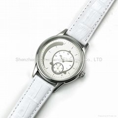 Low price stainless steel watch with genuine leather