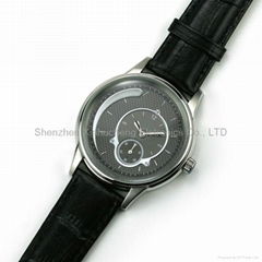 stainless steel watch with genuine leather