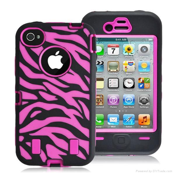 wholesale promotion zebra case for iphone 4 4s silicone and pc hybrid case