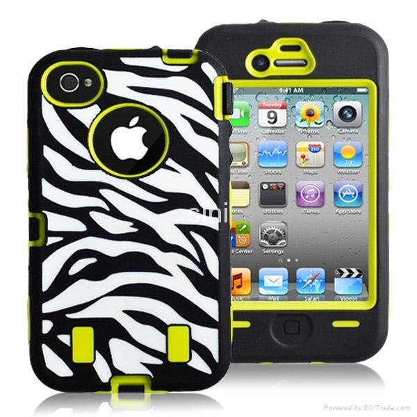 wholesale promotion zebra case for iphone 4 4s silicone and pc hybrid case 2