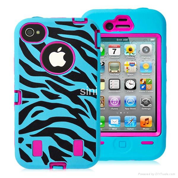 wholesale promotion zebra case for iphone 4 4s silicone and pc hybrid case 3