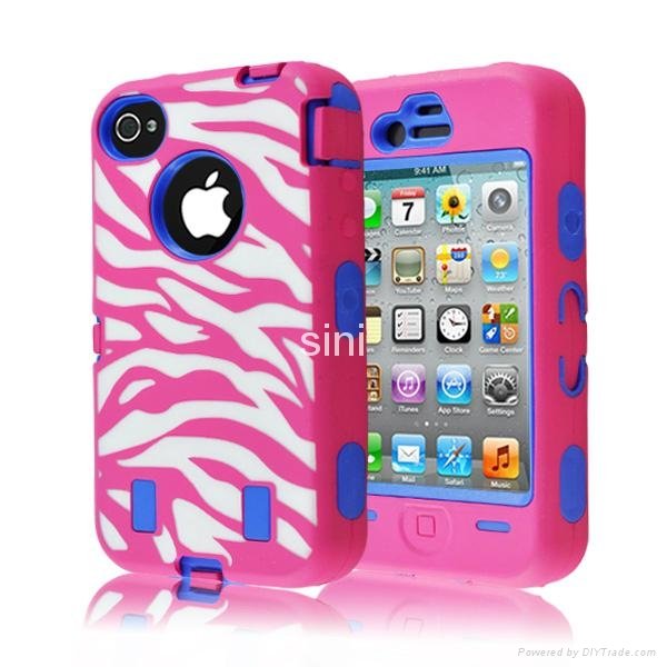 wholesale promotion zebra case for iphone 4 4s silicone and pc hybrid case 4